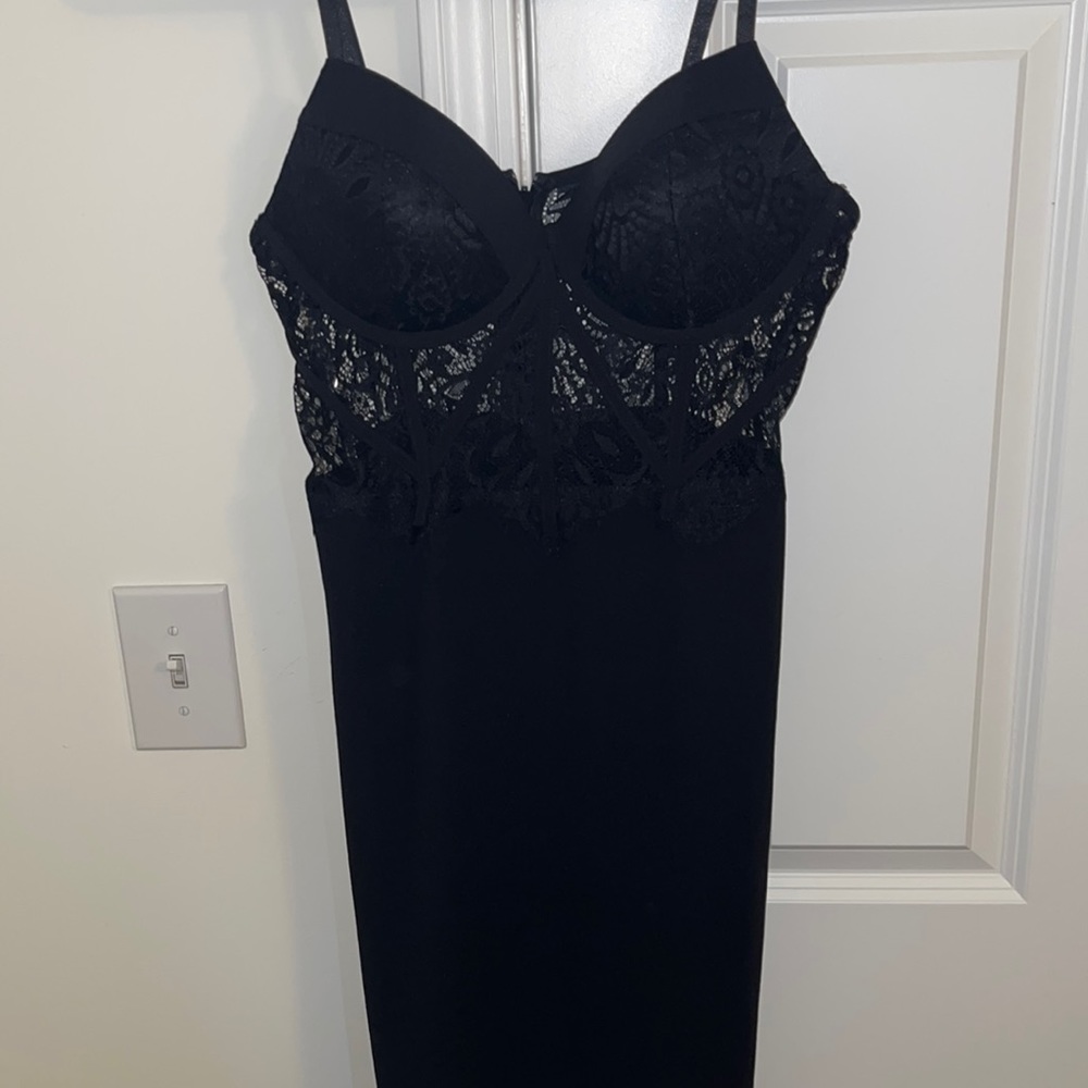 Lace top black dress